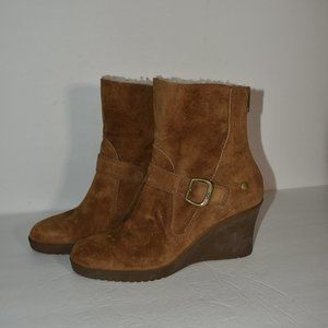 UGG Gissella Tan Suede Wedge Heel Mid Calf Boots Size 10